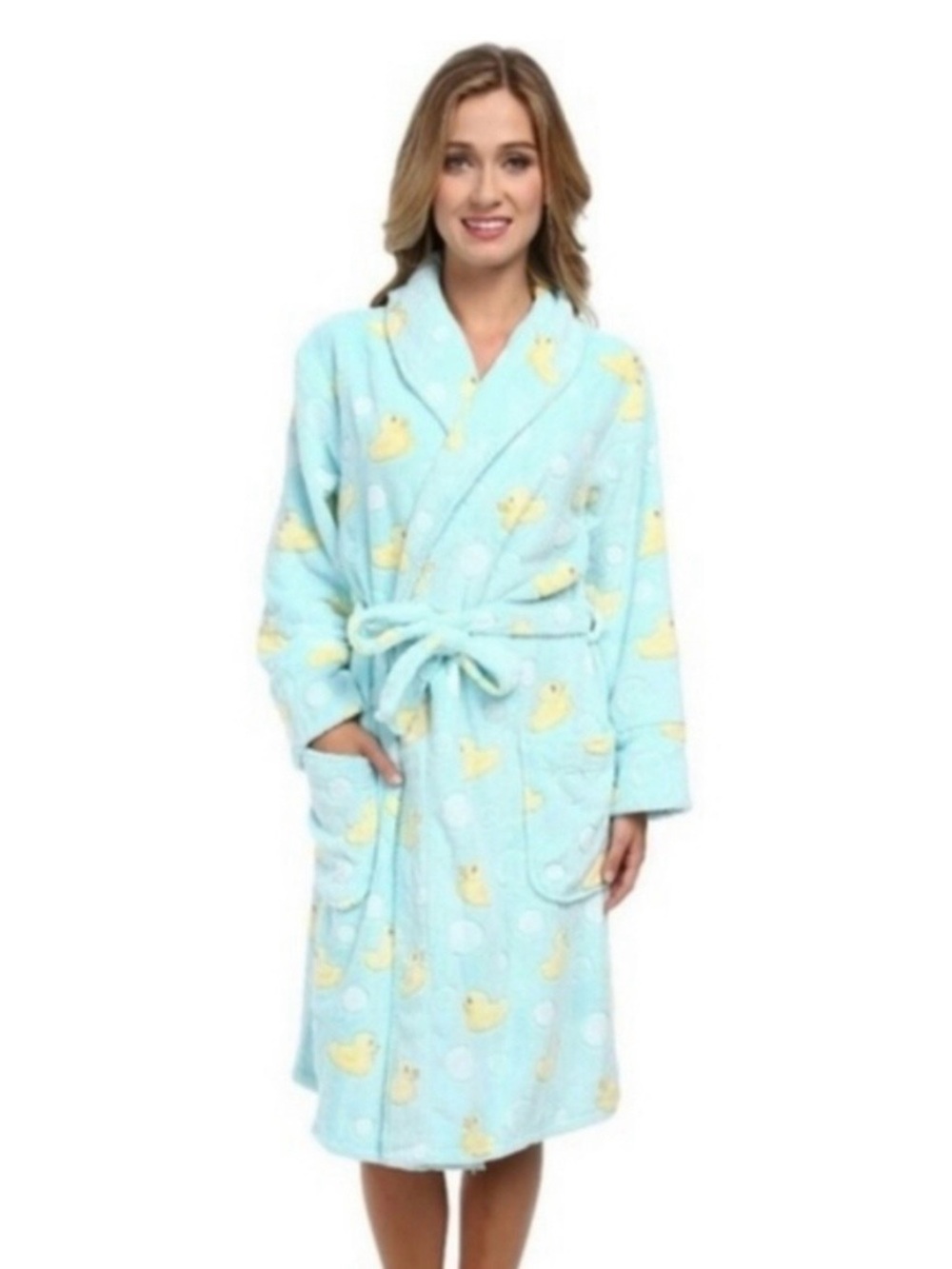PJ Salvage Light Blue Plush Robe with Yellow Duck Print